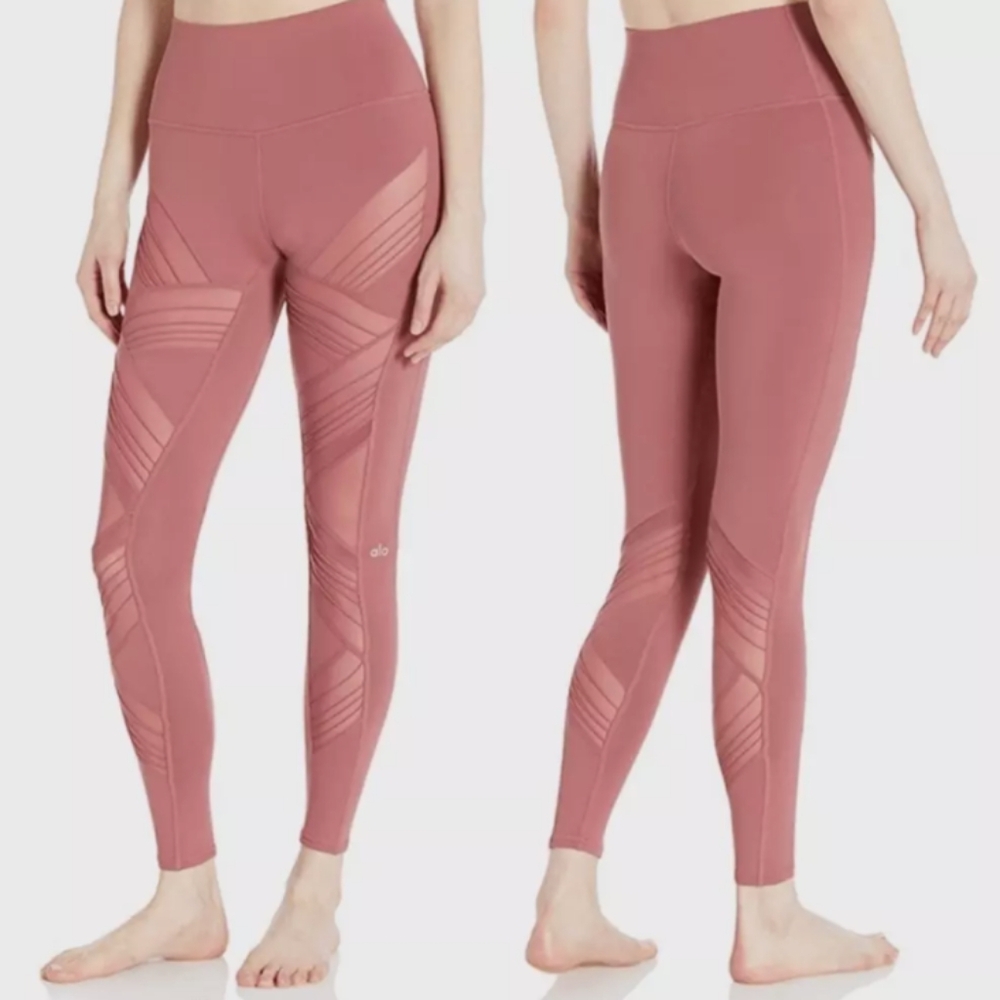 NEW Alo Yoga Pink Sheer Mesh Legging S